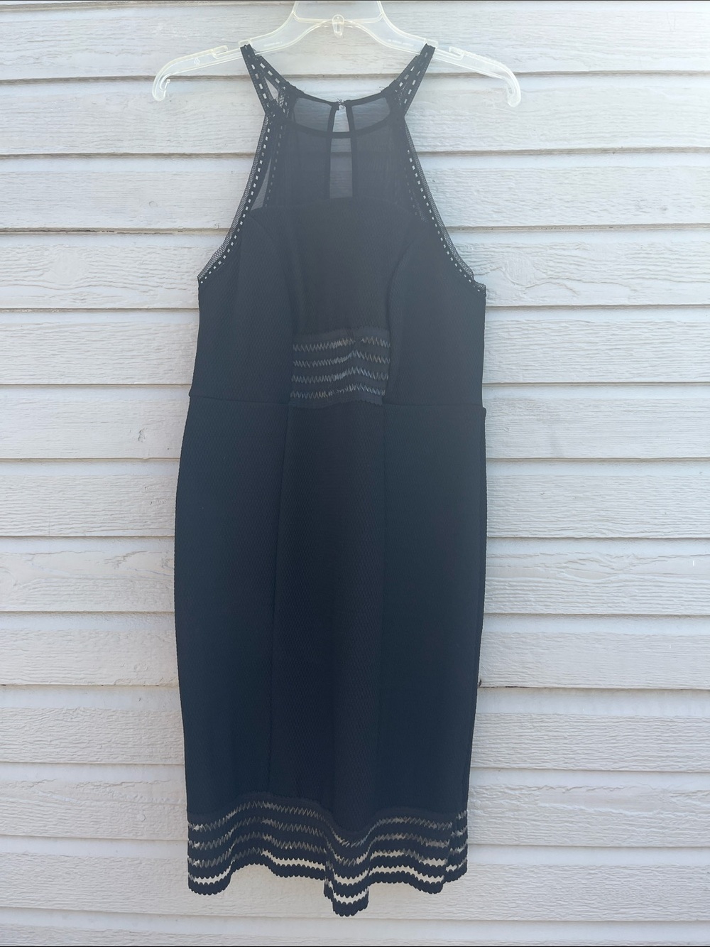 Topshop Black Halter Sheath Dress with Crochet Trim
